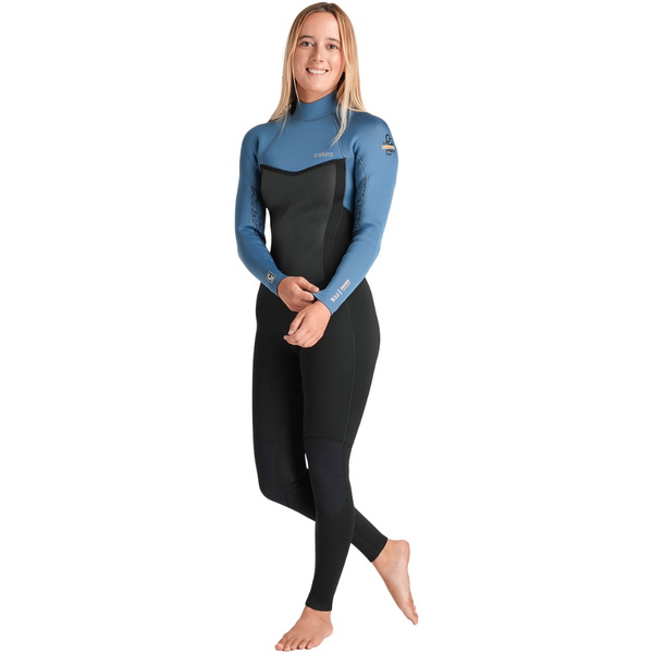 2026 C-Skins Frauen Nuwave Surflite 3/2mm R&uuml;ckenrei&szlig;verschluss Neoprenanzug C-NSL32WBZ - Black / Steel Blue